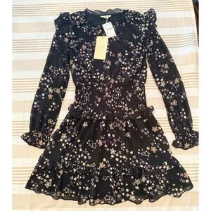Hannah Banana NWT | girl's ruffle dress in black star print | size 16 (juniors)
